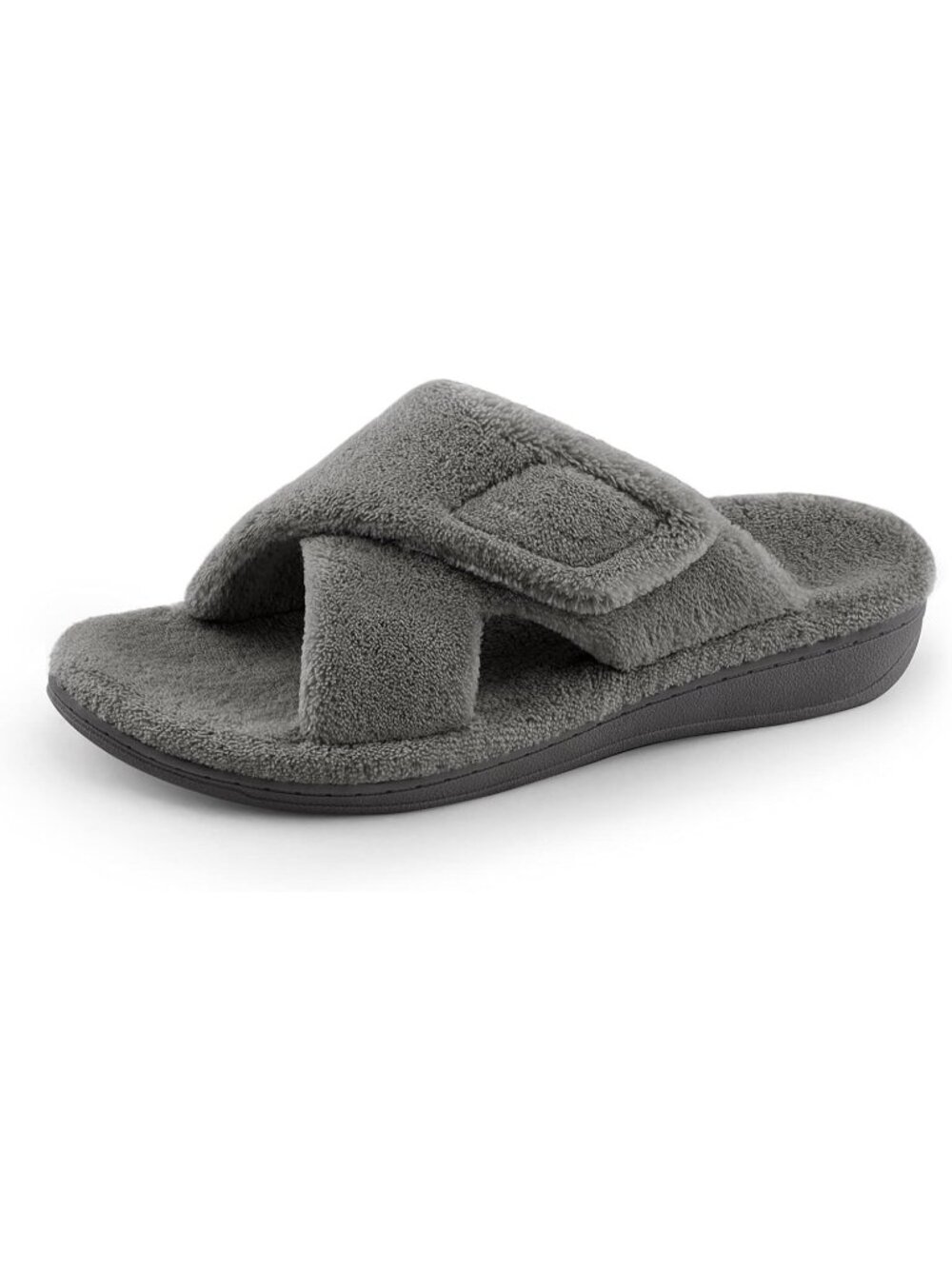 Women's Dark Grey Orthopedic Furry Open Toe Cross-Band Non-Slip Washable Slipper